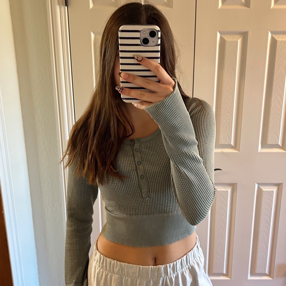 Offline by Aerie Waffle Knit Cropped Long Sleeve